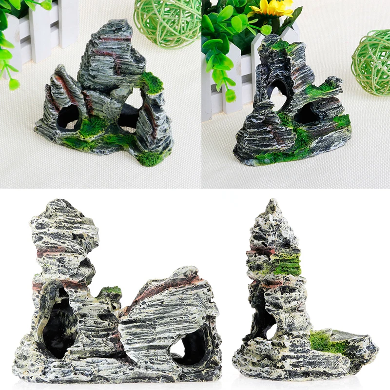 1PC Aquarium Artificial Rockery Resin Ornament Hiding Cave for Fish Tank Underwater Landscaping Decoration
