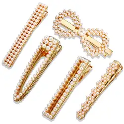 Женские металлические золотые длинные полосы заколки для волос несколько строк имитация жемчуга; ожерелье винтажный Утконос шпилька