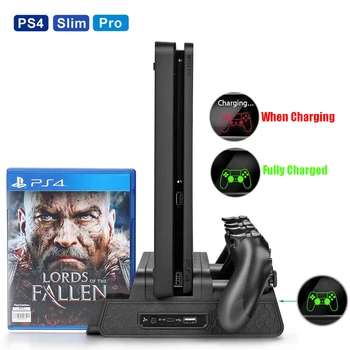 

PS4 Slim Pro Multifunctional Vertical Cooling Stand Cooler, PS4 Gamepad Charger with LED Indicator and Disc Storage