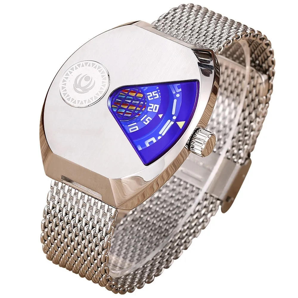 Уникальные Креативные мужские часы из нержавеющей стали Кварцевые часы мужские черные водонепроницаемые мужские часы Роскошные брендовые наручные часы Мужские часы - Цвет: Purple silver steel