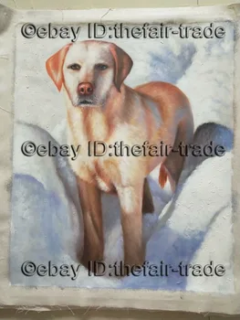 

Hand Painted Outdoor Pet Hunt Dog Labrador Retriever Snow Winter Oil Painting 20x24in on Canvas #free shipping