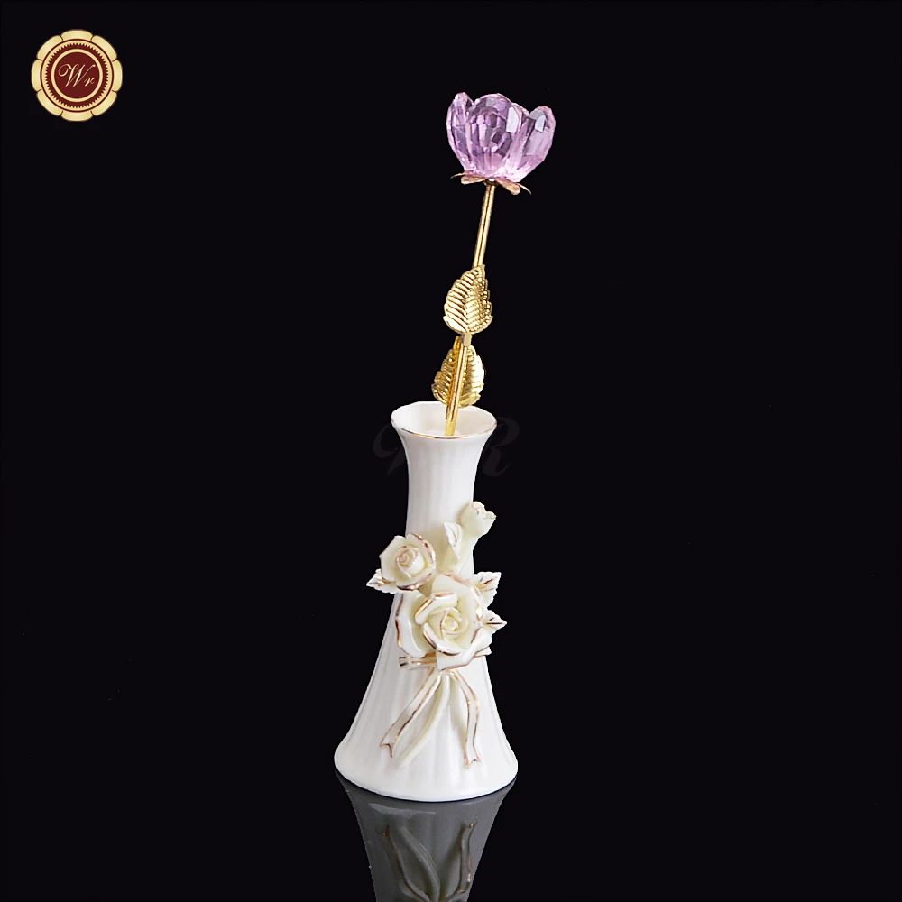 Crystal Light Pink Rose Flower Wedding Crystal Rose Flowers with Vase Holder Artificial Crystal Flowers Wedding Christmas Gifts
