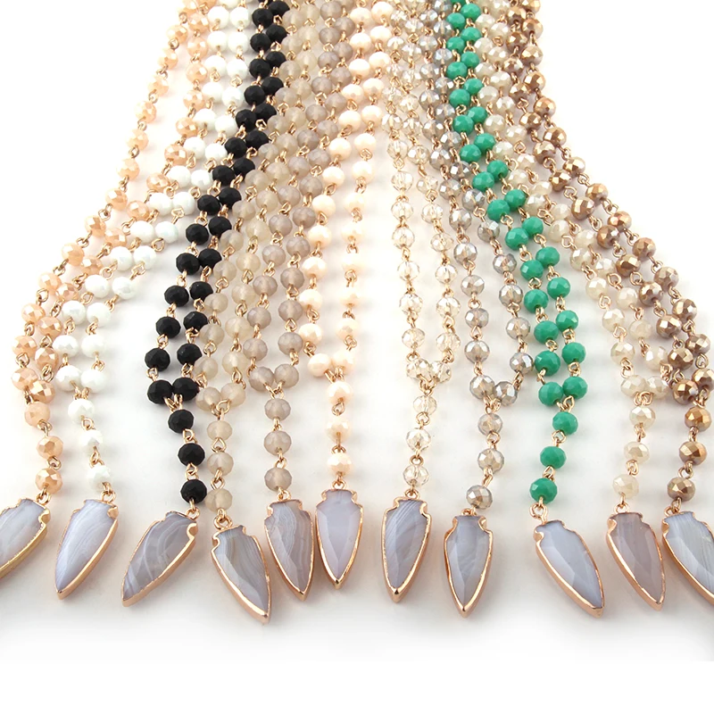 

Fashion Bohemian Tribal Jewelry 6mm Glass Crystal Bead Link Crystal Stone Arrowhead Pendant Necklace