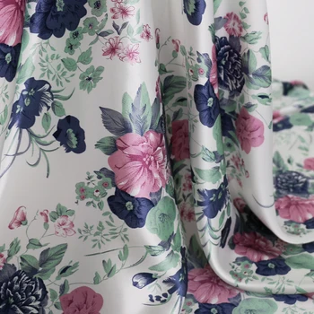 

floral pattern soft dress sleepwear cloth polyester satin textiles tecido