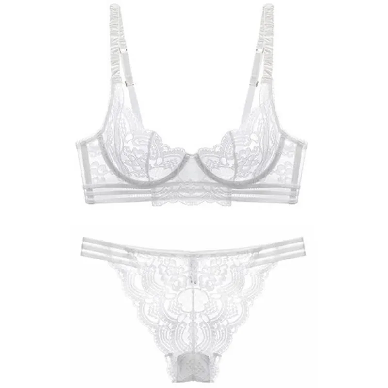 Varsbaby Sexy Lace Ultra Thin Woman Underwear Transparent Four Colors Bra Sets
