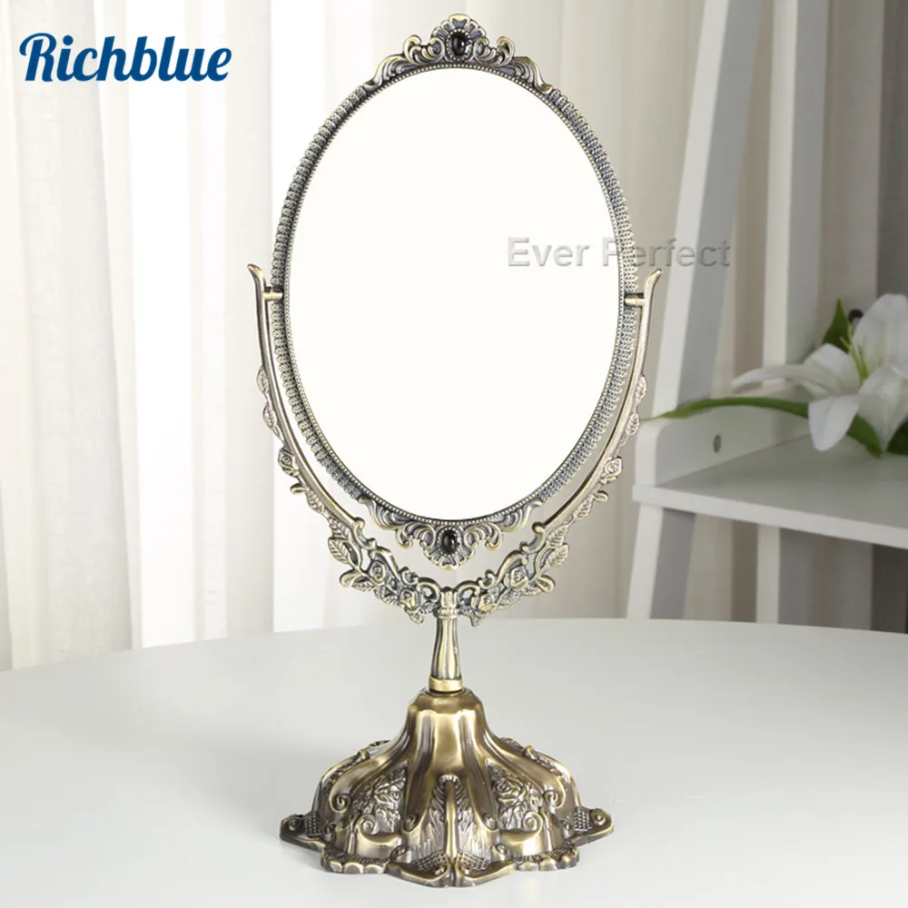 Antique Style Faux Bronze 360 Degree Rotate Dual Sided Cosmetic Mirror