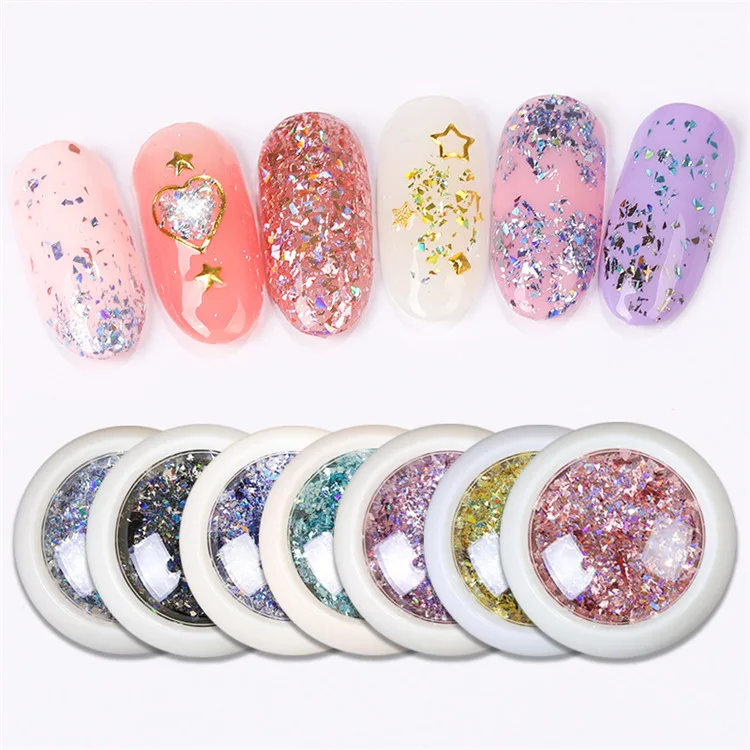 

8Jars/lot Holographic Nail Art Glitter Sequins Irregular Paillette Ultra-thin Flakes Laser Glitter For 3D Tips UV Gel Nail Art