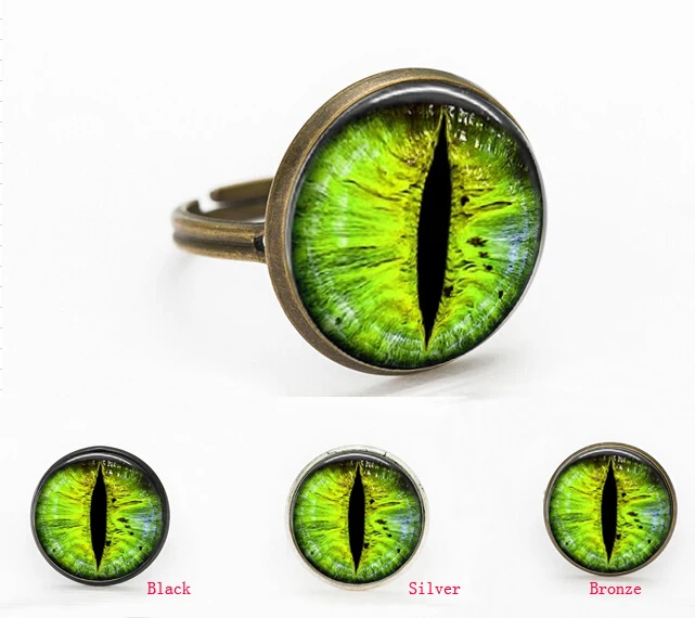 3 Colors Green Dragon Eye Bronze Eye Glass Cabochon Dome Jewelry Rings