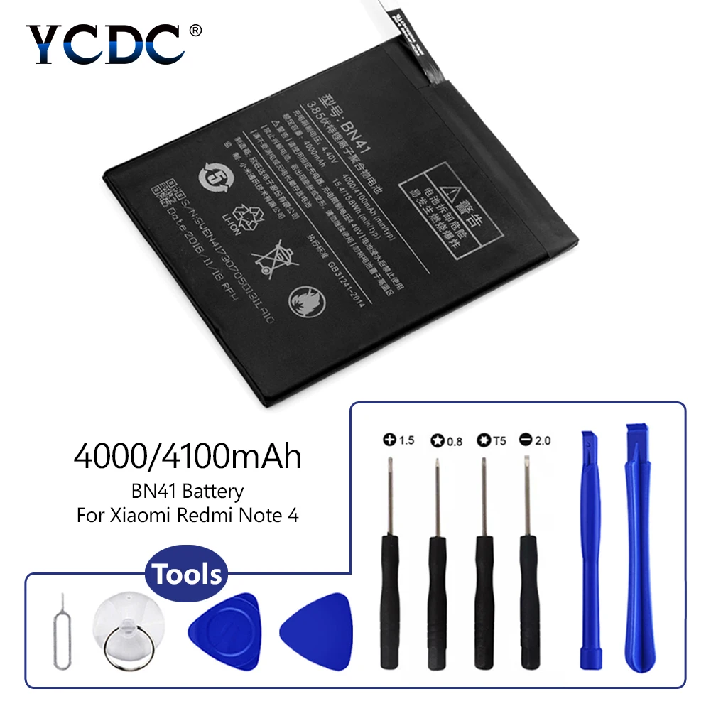 YCDC поле 1 шт. Перезаряжаемые 3,85 В 4000/4100 мАч BN41 BN 41 литиевых Перезаряжаемые Батарея для Xiaomi Redmi Note 4 note4