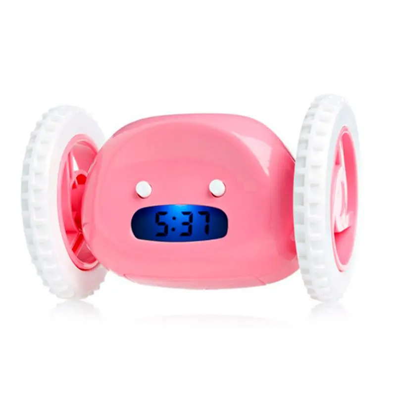 Cute Run Moving Runaway Running On Wheels Digital LCD Alarm Clock Chase