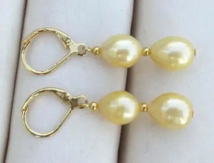 

free shipiing HUGE AAA 10-12MM SOUTH SEA GOLD PEARL DANGLE EARRING 14K/20