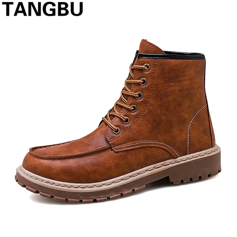 

Winter New Arrival Men Leather Boots Lace Up Warm Plush Causal Martin Boots Ankle Botas Fashion Men Army Boots Plus Size 39-45