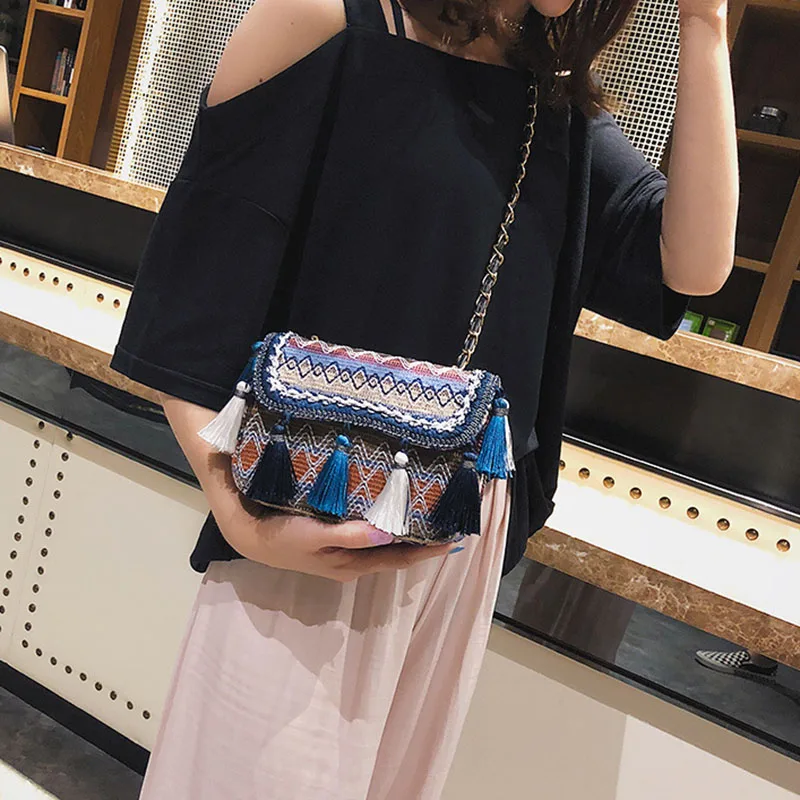 New Women Tassel Fashion Straw Bag INS Popular Female Summer Handbag Chains Lady Casual Shoulder Bag Beach Knit Crossbody SS3307 (5)