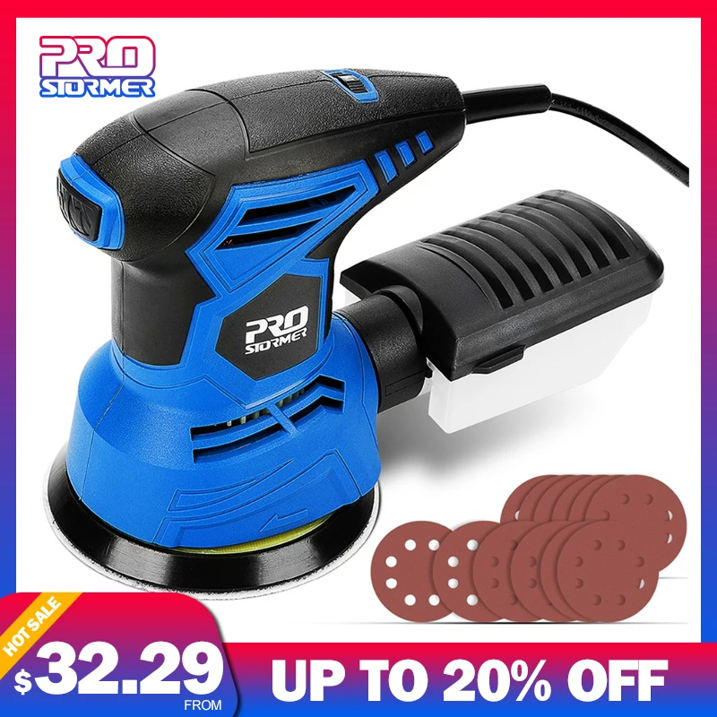 

Prostormer 300W Random Orbit Sander 7 Variable Speed 13000RPM Orbital Sander 12Pcs Sandpapers Strong Dust Collection System