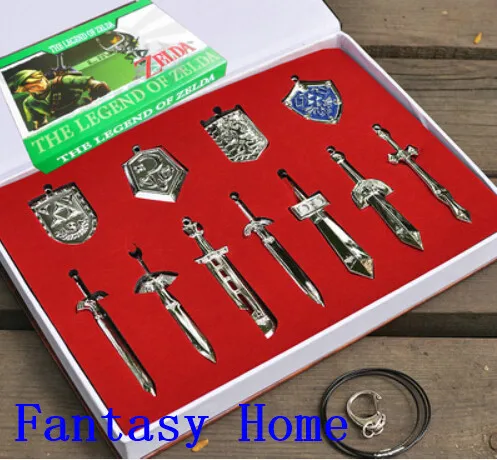 Pendant 2014 Minions free Shipping11 Pcs/set The Legend of Zelda Weapons  Sword / Triforce Zinc Alloy Necklace Keychains
