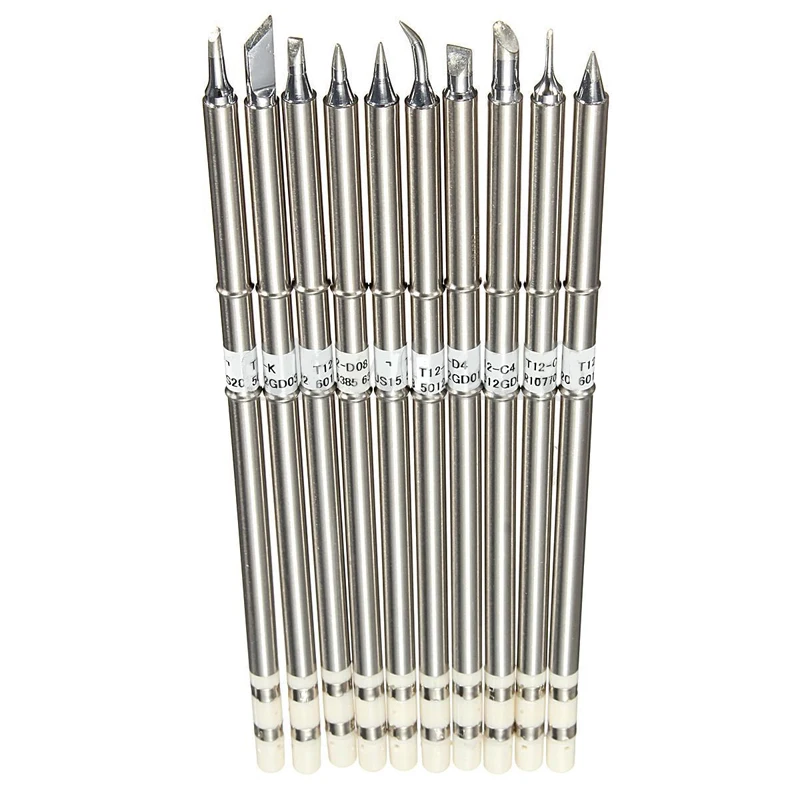 

10pcs T12 Series Replacement Solder Iron Tips Set for Soldering Station T12-B-BC2-D4-C1-C4-D08-D24-I-JL02-K Soldering Tool