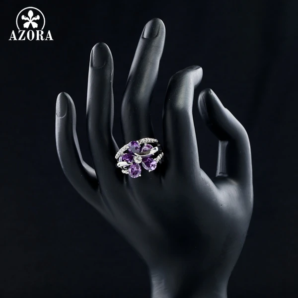 Кольцо AZORA из белого золота с кристаллами Stellux дизайнерское кольцо фиолетовым