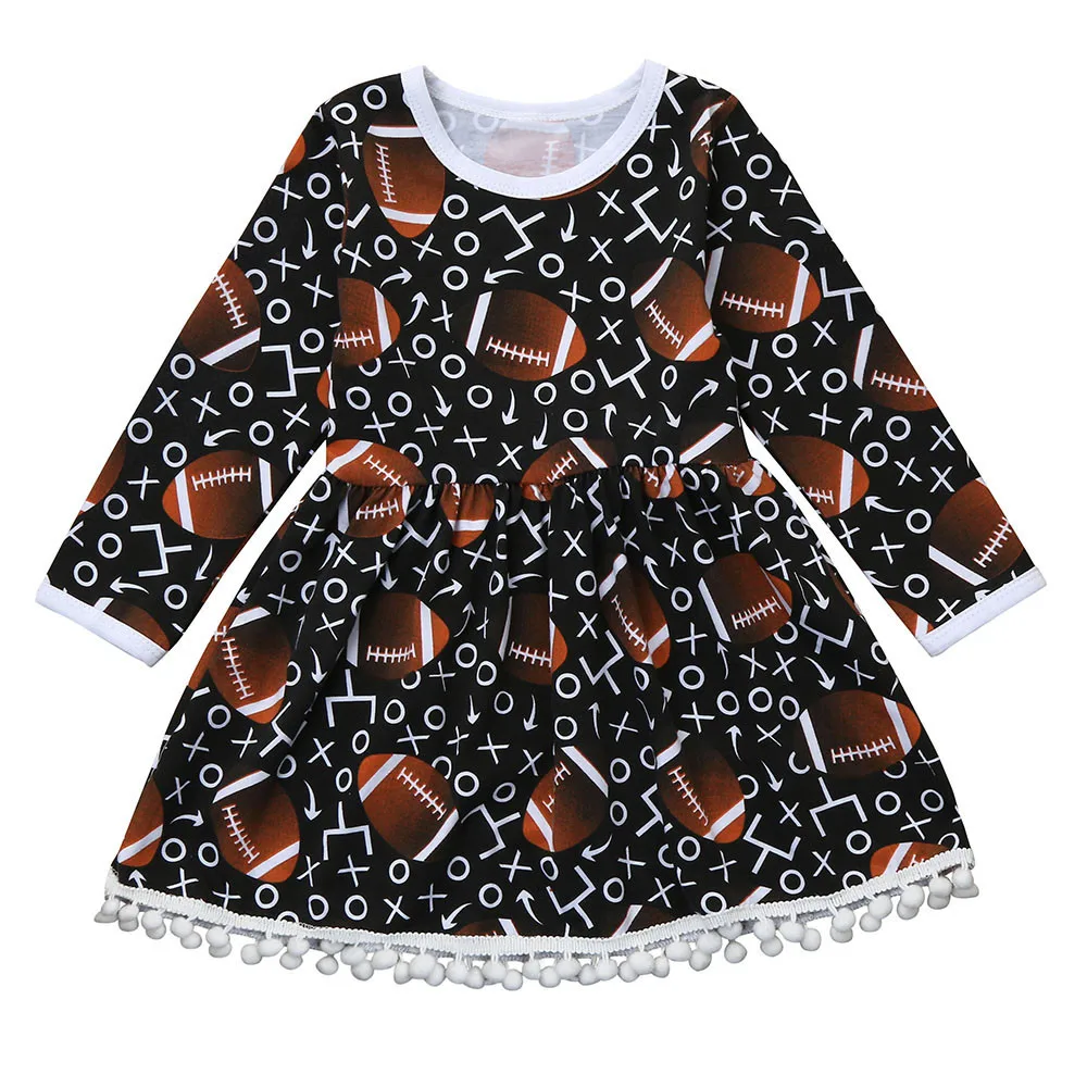 Fashion design Kids Baby Girls Football Print Tassel Long Sleeve