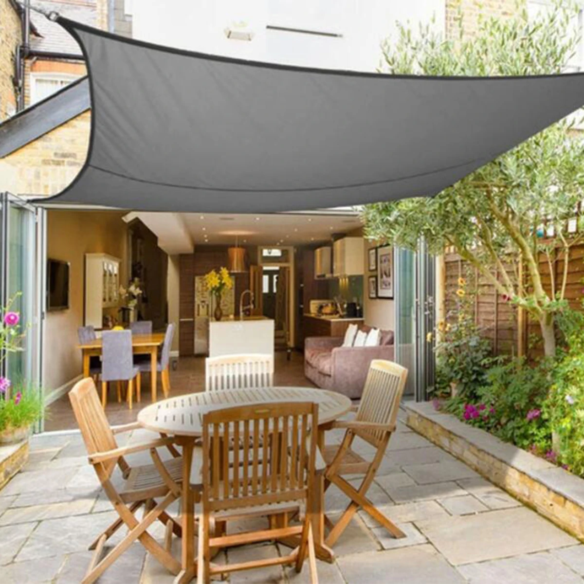 Grey Square 3x3/4x4m Retractable Sun Shade Shelter 160GSM