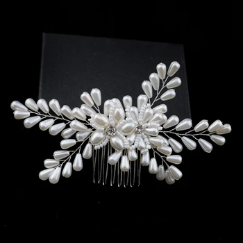 

TOPQUEEN HP161 Handmade Wedding headpiece Hair Comb with Drop-shaped Pearls and Diamonds Hair Accessories for Bridal Party