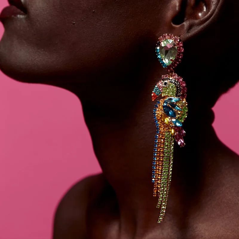 Висячие серьги FASHIONSNOOPS с кристаллами и птицами бахромой висячие ZA свадебные