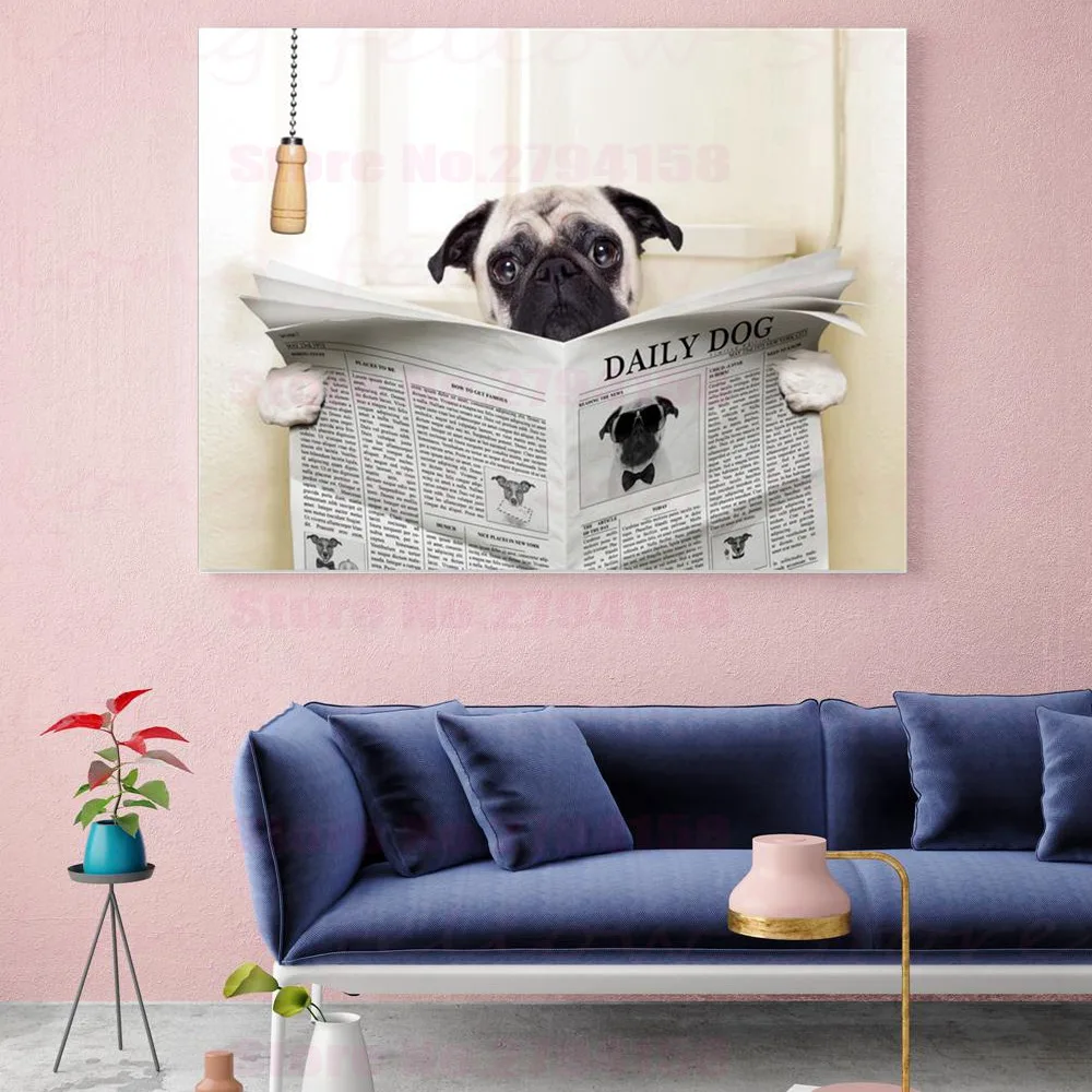 

Puppies Reading Newspapers in the Bathroom Nordic Poster Canvas Print Abstract Artwork Pictures Office Room Decor Drop Shipping