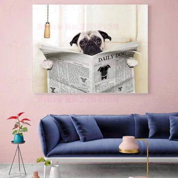 

Puppies Reading Newspapers in the Bathroom Nordic Poster Canvas Print Abstract Artwork Pictures Office Room Decor Drop Shipping