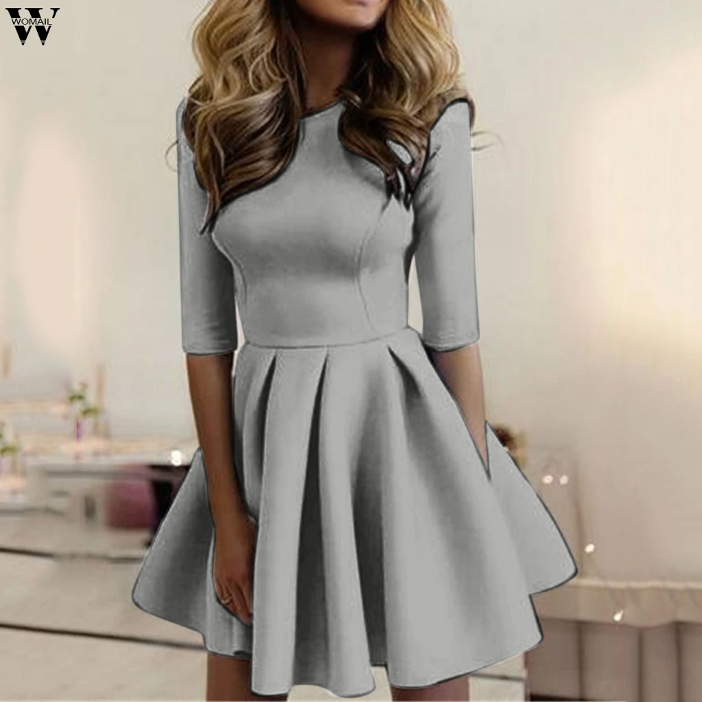 

2018 New Autumn winter Dress Solid Half Quarter sleeve patchwork Dress Women casual Elegant patchwork A-line vestidos Dec15