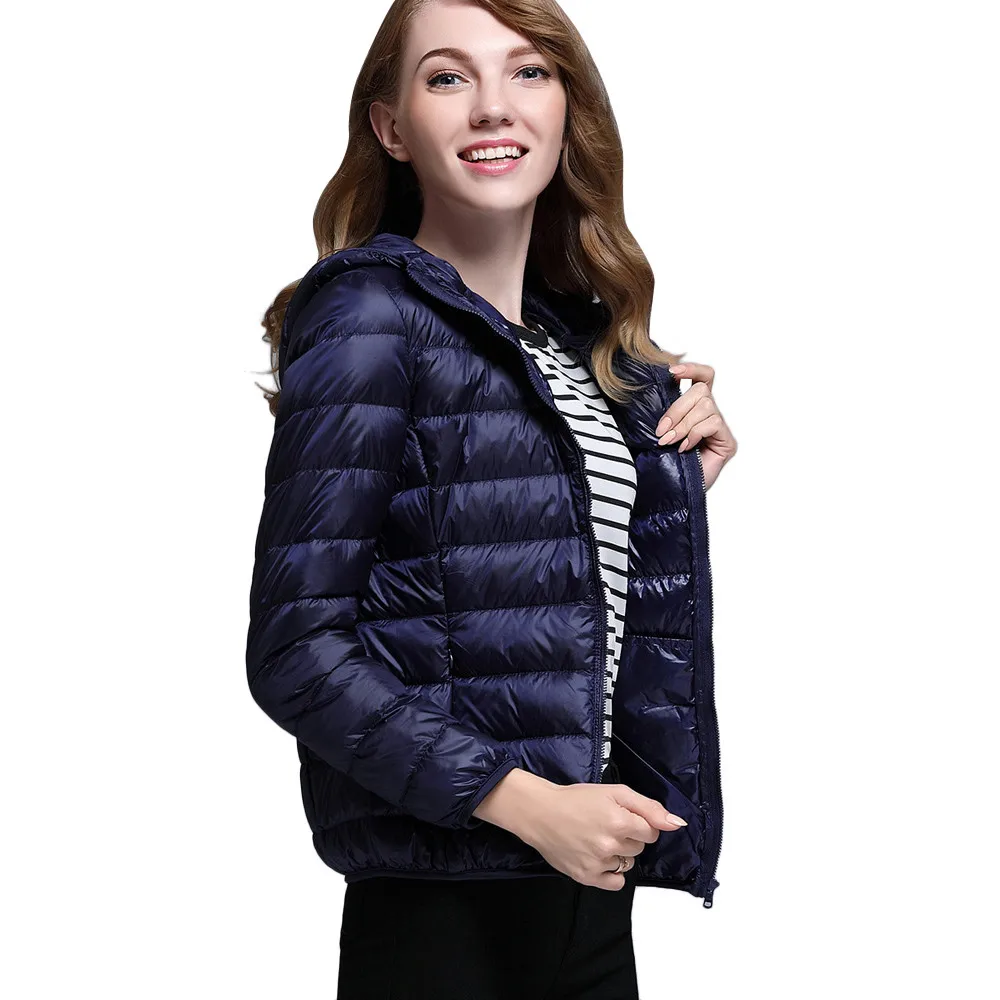 Women Ultra Light Puffer Jacket Solid Hooded Zippers Puffer Coat Down jacket 3XL