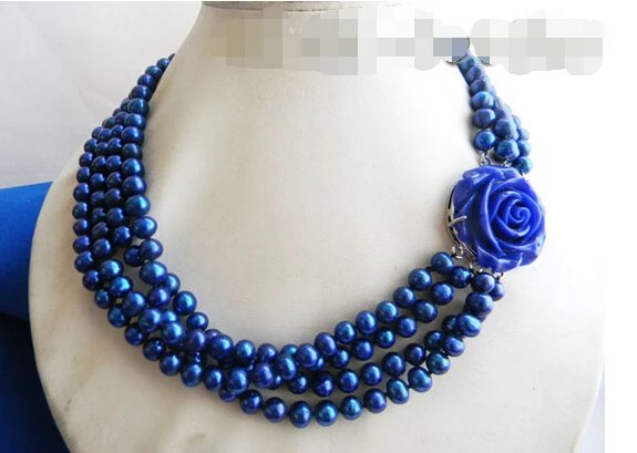 

Free shipping >>>>>4Strands 18'' 7mm Blue Round Freshwater Pearl Necklace
