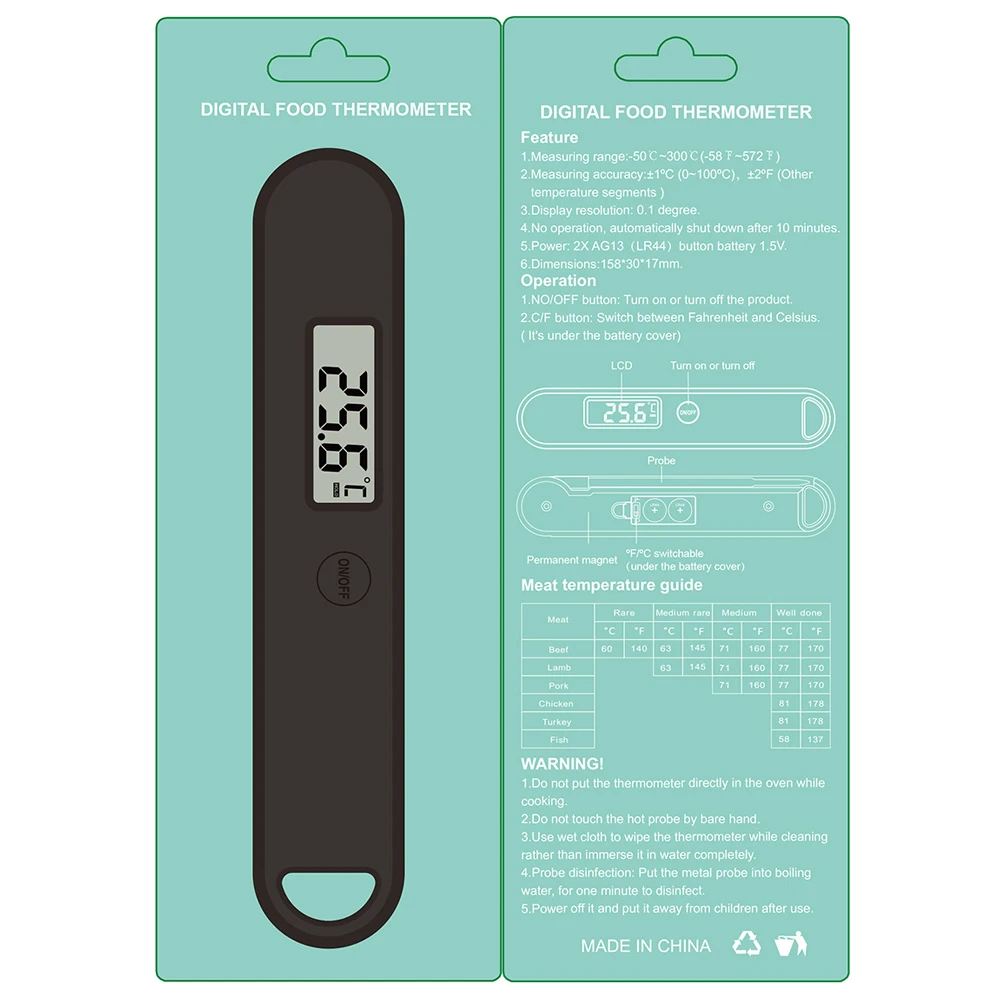 Waterproof Professional Gourmet Food Digital BBQ Thermometer for Barbecue Meat Instant Read Thermometers Calibration Backlight (3)