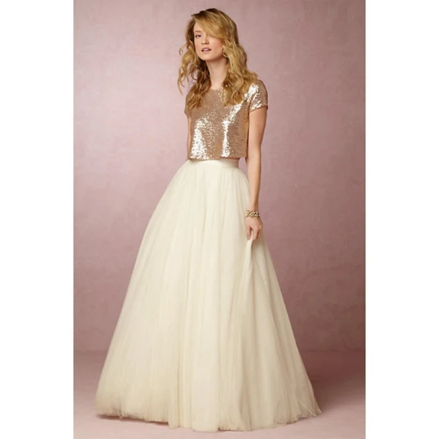 Gold Sequin Bridesmaid Dresses 2016 Short Sleeves Gold Sequin Bridesmaid Dresses 2016 Short Sleeves Ivory Two Piece Party Vestidos