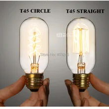 T45 круг Marconi Копченый лампочка лампа Винтаж Edison воспроизведение 40 Вт 60 Вт E27 AC110v 220 V декорация для кофейни