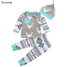 NIosung Kid Baby Girls Boy Clothes Christmas Deer Romper+Pant Hat Outfit Set Children clothes girls christmas Party outfit