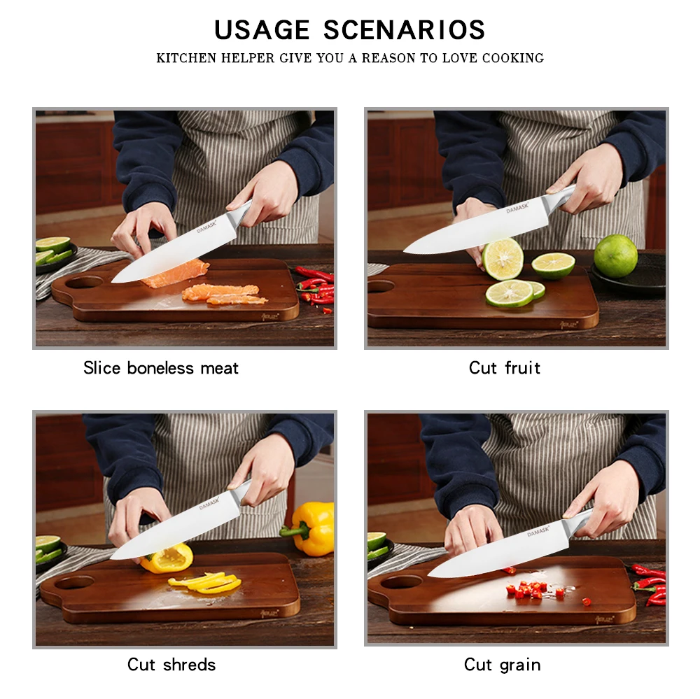 Дамасский японский кухонный нож шеф-повара из нержавеющей стали, кухонный нож повара, легкий нож для мяса, аксессуары для приготовления пищи