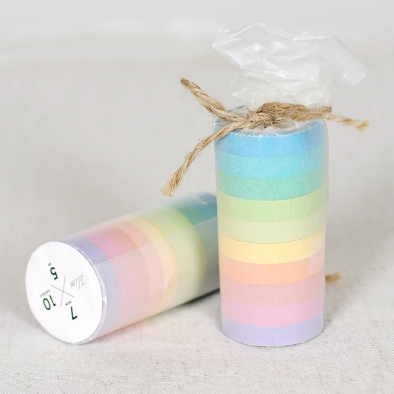 

New 10 Pcs Rainbow Roll Diy Washi Sticky Paper Tape Masking Tape Self Adhesive Tape Scrapbooking Decorative Scrapbook Tape Gift