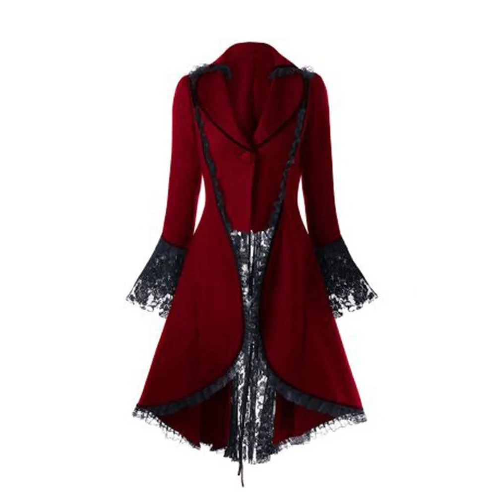 

Women Winter Swallow-tailed Outerwear Lace Patchwork Bandage Uniform Tuxedo Jacket Long Sleeve Club Party Coats