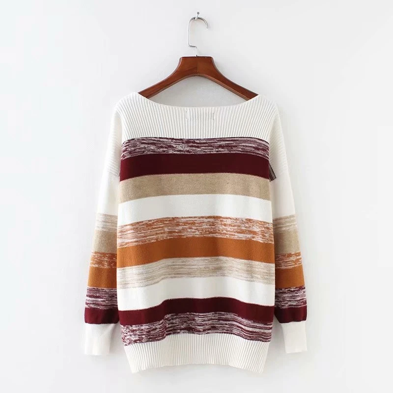Plus Size Sweater Women Casual Loose Knitted Pullover Long Sleeve Spring Autumn Striped Sweaters SWM1207