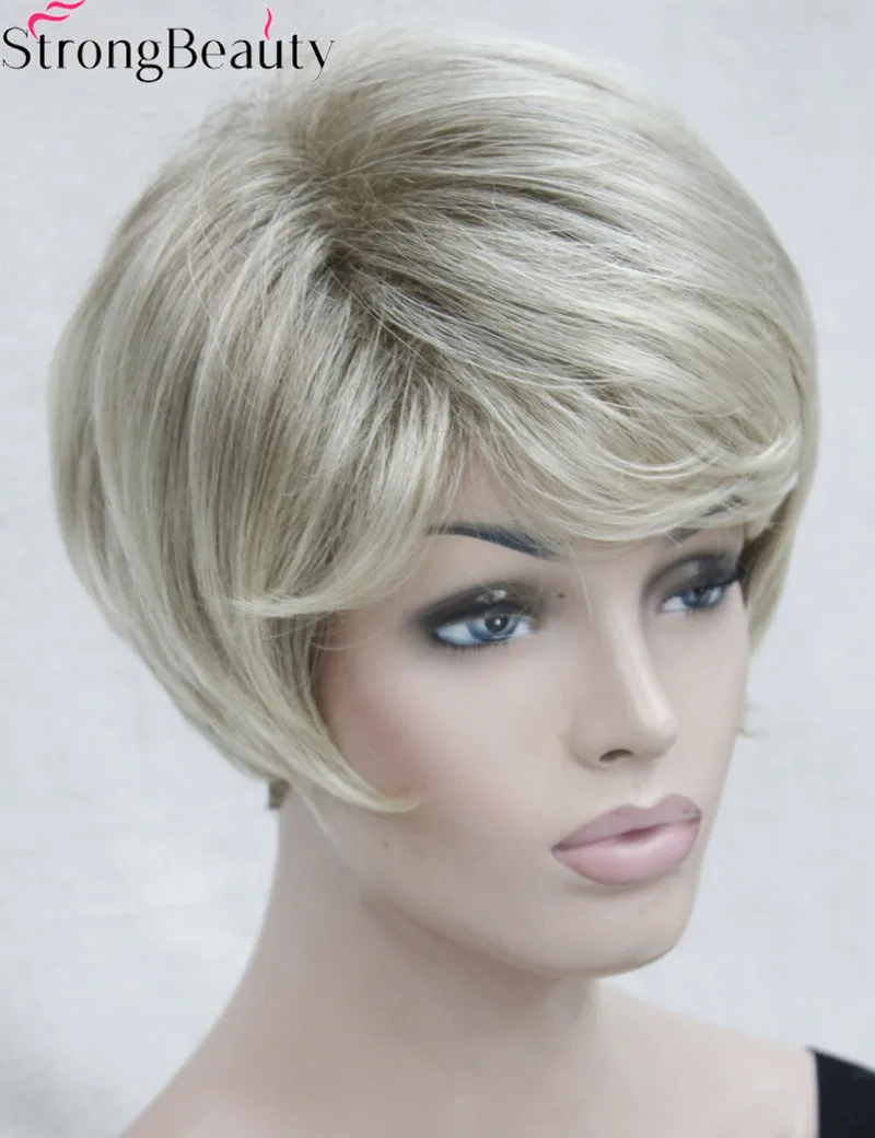 Сильная красота короткие синтетические Серебристые серые парики женские волосы термостойкие монолитный парик