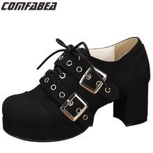 Plus size 34-44 2016 Spring And Autumn Thick High Heeled Pumps Female Platform Shoes Punk Lolita Lady Shoes Square Heeled L0306