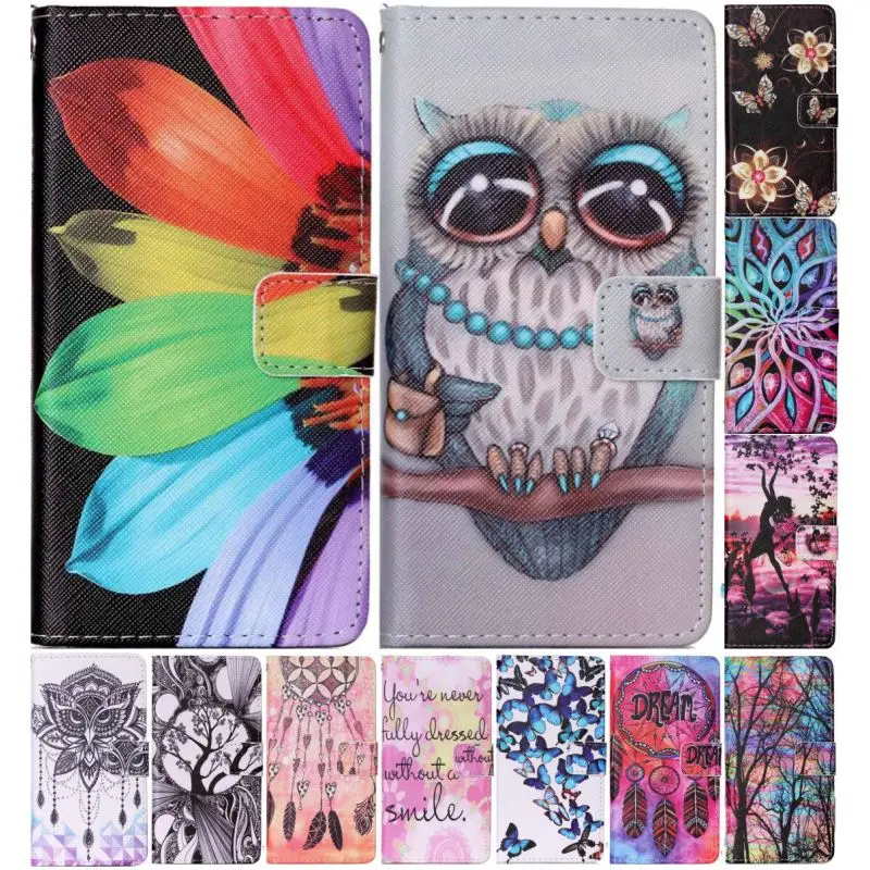 

Luxury Case For Sony Xperia E5 XA Z5 Mini M4 Aqua Leather Phone Case Pattern Flower Butterfly Owl Cover Flip Wallet Coque P03Z