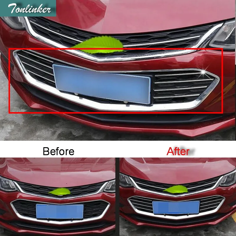 

Tonlinker Cover Case Stickers for Chevrolet Cruze 2017 Car Styling 8 PCS Stainless steel Front face Racing Grills cover sticker