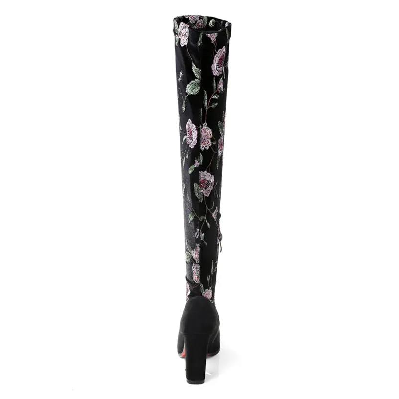 Genou Fanyuan Femmes Floral Zipper Ethnique Marque Vache Le 2017 Black Daim Talons Sur Bottes Cuisse Conception La D'hiver Haute Pour Imprimé 7rr6YnHqz