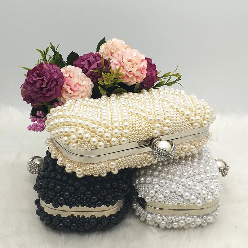 Ladies pearl bridal wedding purses beaded women handbag evening party