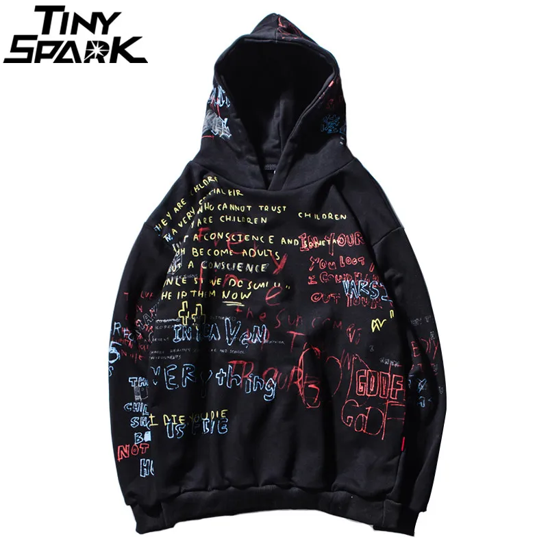 Harajuku Graffiti Sudadera con capucha sudadera Mens Hip Hop Jersey sudaderas con capucha Streetwear moda Casual ropa Hipster otoño 2018 algodón - 1