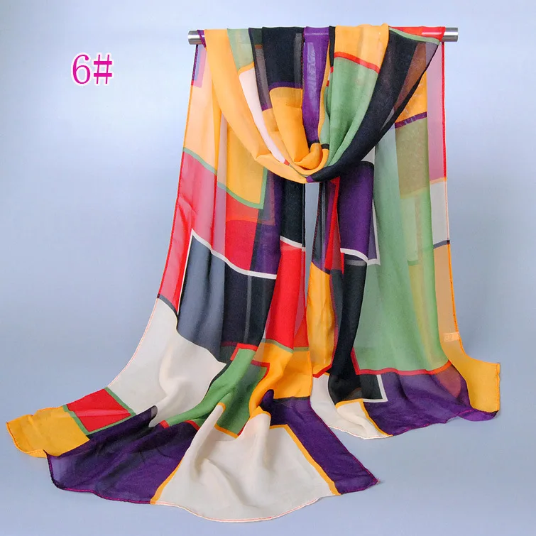 Роскошный бренд, новинка, Модный женский шифоновый шарф, геометрические шарфы, шелковые, весна, лето, Осень, длинные шарфы, хиджаб - Цвет: C6