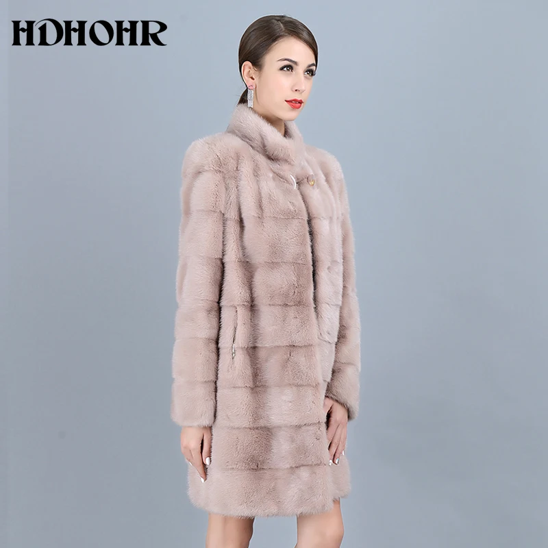 HDHOHR 여성용 천연 밍크 모피 코트, 고품질 핑크 천연 모피 파카, 두껍고 따뜻한 겨울 진짜 밍크 재킷, 2023 신제품
