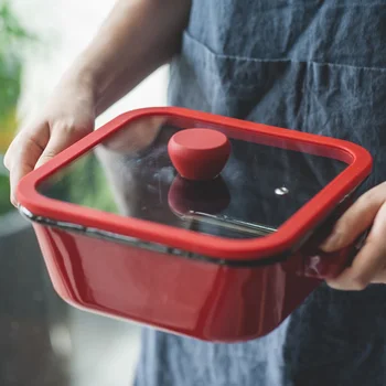 

Japanese glass cover pot red enamel cooker ears thickened porcelain enameled Sichuan food hot soup pot oden stew pot gift