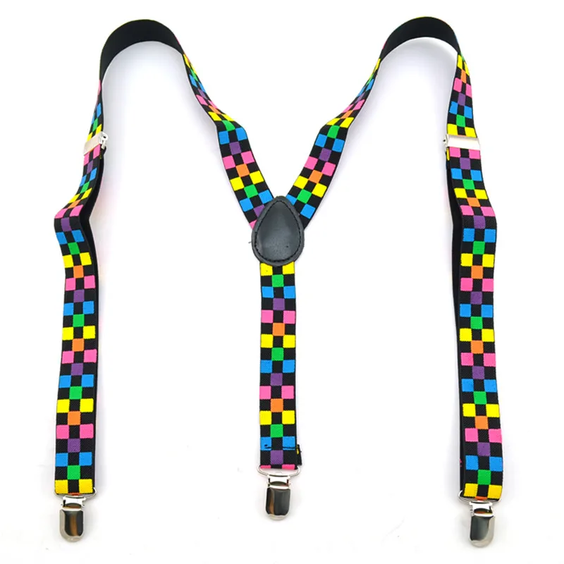 Black and Yellow Checkered Flag Plaid Checkers Suspenders 
