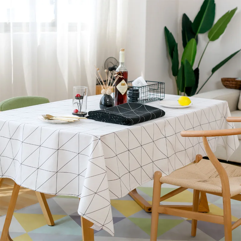 الحديثة مربع منقوشة الأسود والأبيض طاولة مقاومة للمياه الملابس القماش القطن الكتان القهوة الجدول سماط مفارش المائدة الجدول القماش